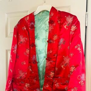 2 Silky Rayon Jacket Bundle Chinese Asian 2 Jackets, Red  and Gold Jackets XXL